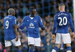 Everton v Aston Villa - Goodison Park Collection: Four Goals, Two Teammates: Everton's Lukaku and Barkley Celebrate in Unison (Everton v Aston Villa)