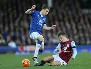 Intense Battle for Ball: Seamus Coleman vs Jack Grealish, Everton vs Aston Villa, Premier League