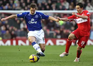 Middlesbrough V Everton Prints: Intense Battle: Downing vs Jagielka - Middlesbrough vs Everton (08/09)