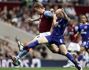 Aston Villa v Everton Collection: Intense Battle: Martin Laursen vs. Andrew Johnson - Premier League Showdown at Villa Park