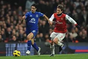 01 February 2011 Arsenal V Everton Prints: Intense Battle: Mikel Arteta Evades Tomas Rosicky at Emirates Stadium - Arsenal vs