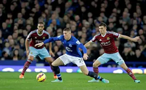 Everton V West Ham United - Goodison Park Prints: Intense Rivalry: Barkley vs. Cresswell Battle at Goodison Park - Everton vs