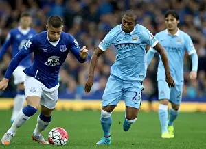 Everton V Manchester City - Goodison Park Prints: Intense Rivalry: Barkley vs Fernandinho's Battle for Ball Supremacy - Everton vs Manchester City