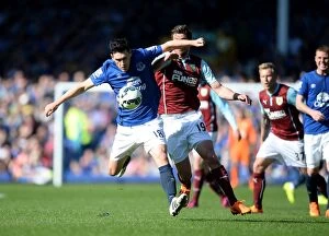 Images Dated 18th April 2015: Intense Rivalry: Barry vs Jutkiewicz - Everton vs Burnley's Battle for Supremacy