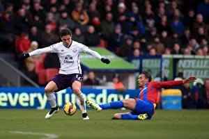 Crystal Palace V Everton - Selhurst Park Prints: Intense Rivalry: Besic vs Chamakh Battle for Ball in Everton vs Crystal Palace Premier League Clash