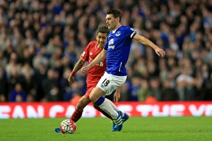 Football Soccer Full Length Prints: Intense Rivalry: Firmino vs. Barry - Liverpool vs