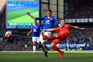 Everton V Liverpool - Goodison Park Prints: Intense Rivalry: Funes Mori vs. Moreno - Everton vs. Liverpool Football Showdown