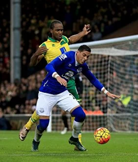 Images Dated 12th December 2015: Intense Rivalry: Funes Mori vs. Jerome - Norwich City vs. Everton Premier League Clash
