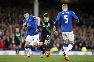 Everton V Stoke City - Goodison Park Prints: Intense Rivalry: Gareth Barry vs Bojan Krkic - Everton vs Stoke City's Battle for Supremacy at Goodison Park