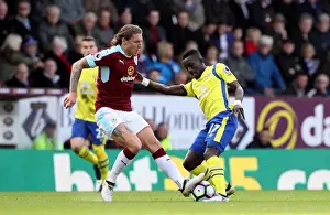 Soccer Football Prints: Intense Rivalry: Gueye vs Hendrick - Everton vs Burnley's Epic Battle for Supremacy