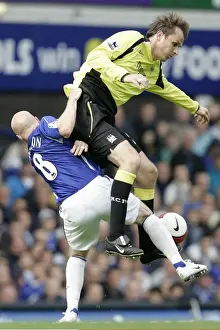 Everton V Manchester City Prints: Intense Rivalry: Hamann vs. Johnson Clash at Goodison Park (Everton vs)