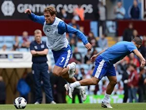 Images Dated 25th August 2012: Intense Rivalry: Jelavic and Osman Go Head-to-Head in Everton's Fiery Warm-Up at Aston Villa