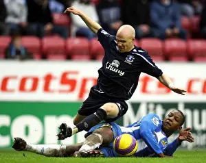 Intense Rivalry: Johnson vs. Bramble Clash in Premier League: Everton vs. Wigan (January 2008)