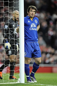 Framed Print : Intense Rivalry: Leighton Baines vs. Arsenal at Emirates Stadium (10 December 2011) Framed Print : Intense Rivalry: Leighton Baines vs. Arsenal at Emirates Stadium (10 December 2011)