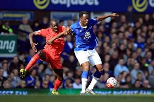 Images Dated 4th October 2015: Intense Rivalry: Lukaku vs Sakho Battle at Goodison Park