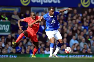 Everton V Liverpool - Goodison Park Prints: Intense Rivalry: Lukaku vs Sakho Battle at Goodison Park