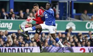Images Dated 17th October 2015: Intense Rivalry: Lukaku vs. Smalling Battle at Goodison Park