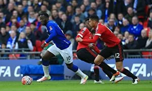 Images Dated 23rd April 2016: Intense Rivalry: Lukaku vs. Smalling - Everton vs. Manchester United in the FA Cup Semi-Finals