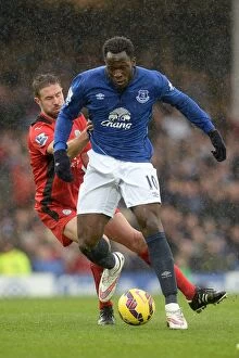 Images Dated 22nd February 2015: Intense Rivalry: Lukaku vs. Upson - Everton vs. Leicester City: A Battle for Supremacy