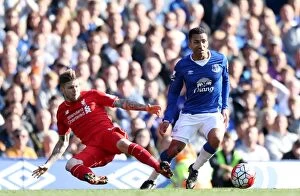 Images Dated 4th October 2015: Intense Rivalry: Moreno vs. Lennon - Everton vs. Liverpool's Epic Battle for the Ball