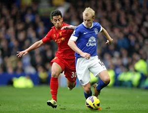 Images Dated 28th October 2012: Intense Rivalry: Naismith vs. Fernandez - Everton vs. Liverpool's Epic Battle (2012)
