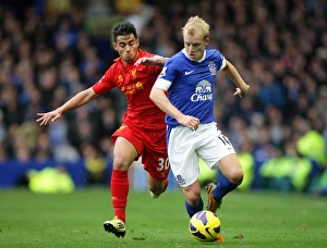 Everton 2 V Liverpool 2 : Goodison Park : 28-10-2012 Prints: Intense Rivalry: Naismith vs. Fernandez - Everton vs. Liverpool's Epic Battle (2012)