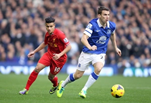 Everton 3 V Liverpool 3 : Goodison Park : 23-11-2013 Prints: Intense Rivalry: Seamus Coleman vs. Philippe Coutinho - Everton vs. Liverpool (3-3)
