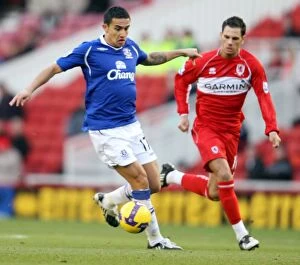 Images Dated 26th December 2008: Intense Rivalry: Tim Cahill vs. Jeremie Aliadiere Battle at The Riverside Stadium - Middlesbrough vs