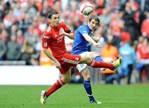 Images Dated 14th April 2012: Intense Rivalry at Wembley: Downing vs. Baines in the FA Cup Semi-Final Battle between Liverpool