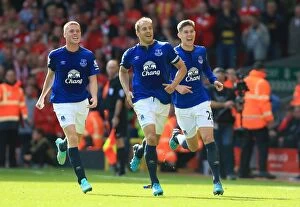 Liverpool v Everton - Anfield Collection: Jagielka Strikes First: Everton's Historic Goal at Anfield Against Liverpool