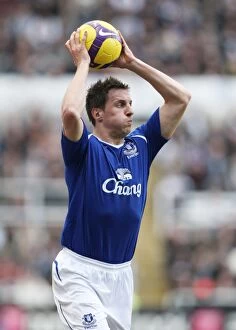 Images Dated 22nd February 2009: Jagielka Throws In: Newcastle United vs Everton, Barclays Premier League, 2009