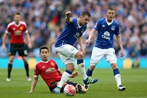 Images Dated 23rd April 2016: Jagielka vs Herrera: An Intense Battle for FA Cup Supremacy - Everton vs Manchester United at