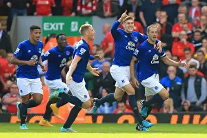Framed Print : Jagielka's Historic Anfield Derby Goal: Everton's First Strike Framed Print : Jagielka's Historic Anfield Derby Goal: Everton's First Strike