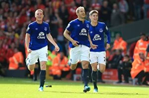 Liverpool v Everton - Anfield Collection: Jagielka's Historic Goal: Everton's Triumph over Liverpool at Anfield