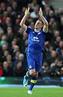 Football Soccer Prints: Jagielka's Thriller: Everton's Historic First Goal Against Manchester United at Old Trafford (Premier League)