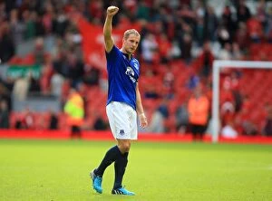 Images Dated 27th September 2014: Jagielka's Triumph: Everton's Victory at Anfield - Liverpool vs Everton, Barclays Premier League