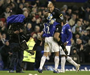 Everton v West Ham United Gallery: James Vaughan celebrates with Tim Howard