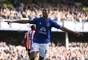 Framed Print : Jermaine Beckford's Double Strike: Everton FC's Victory Over Sunderland in the Barclays Premier League (26 February 2011, Goodison Park) Framed Print : Jermaine Beckford's Double Strike: Everton FC's Victory Over Sunderland in the Barclays Premier League (26 February 2011, Goodison Park)