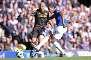 Images Dated 22nd May 2011: Jermaine Beckford's Thrilling Goal Attempt Under Pressure from Chelsea's Alex (Everton vs Chelsea)