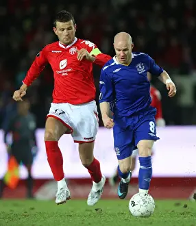 SK Brann V Everton Prints: Johnson vs. Bakke: Everton's Intense Battle in UEFA Cup Clash at Brann Stadium