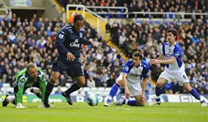 Birmingham V Everton Prints: Joleon Lescott vs. Birmingham City Defenders: Intense Clash in Everton's 2007-08 Premier League Match