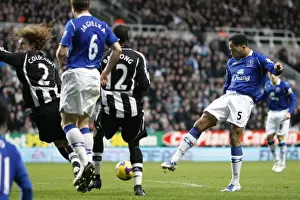 Newcastle V Everton Prints: Joleon Lescott's Thrilling Shot: Newcastle United vs Everton