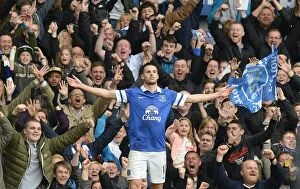 Images Dated 20th April 2014: Kevin Mirallas Scores Everton's Second Goal: 2-0 Victory Over Manchester United (Goodison Park)