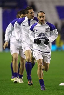 Images Dated 4th January 2012: Landon Donovan Joins Everton FC for Pre-Match Warm-up vs Bolton Wanderers (04 January 2012)