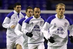 Images Dated 4th January 2012: Landon Donovan Joins Everton FC Team Warm-up Before Everton vs Bolton Wanderers (04 January 2012)