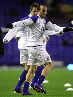 Images Dated 4th January 2012: Landon Donovan Joins Everton Team Warm-Up Before Everton vs. Bolton Wanderers (04 January 2012)