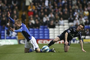 Larsson vs. Baines: Clash between Birmingham's Sebastian Larsson and Everton's Leighton Baines in the Barclays Premier League (April 12, 2008)