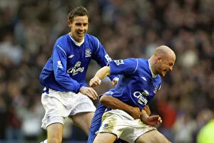 Everton 1 Liverpool 0 Collection: Lee Carsley celebrates scoring the derby winner