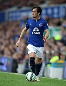 Images Dated 18th October 2014: Leighton Baines in Action: Everton vs Aston Villa, Premier League - Goodison Park