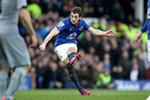 Images Dated 15th March 2015: Leighton Baines in Action: Everton vs Newcastle United at Goodison Park - Barclays Premier League
